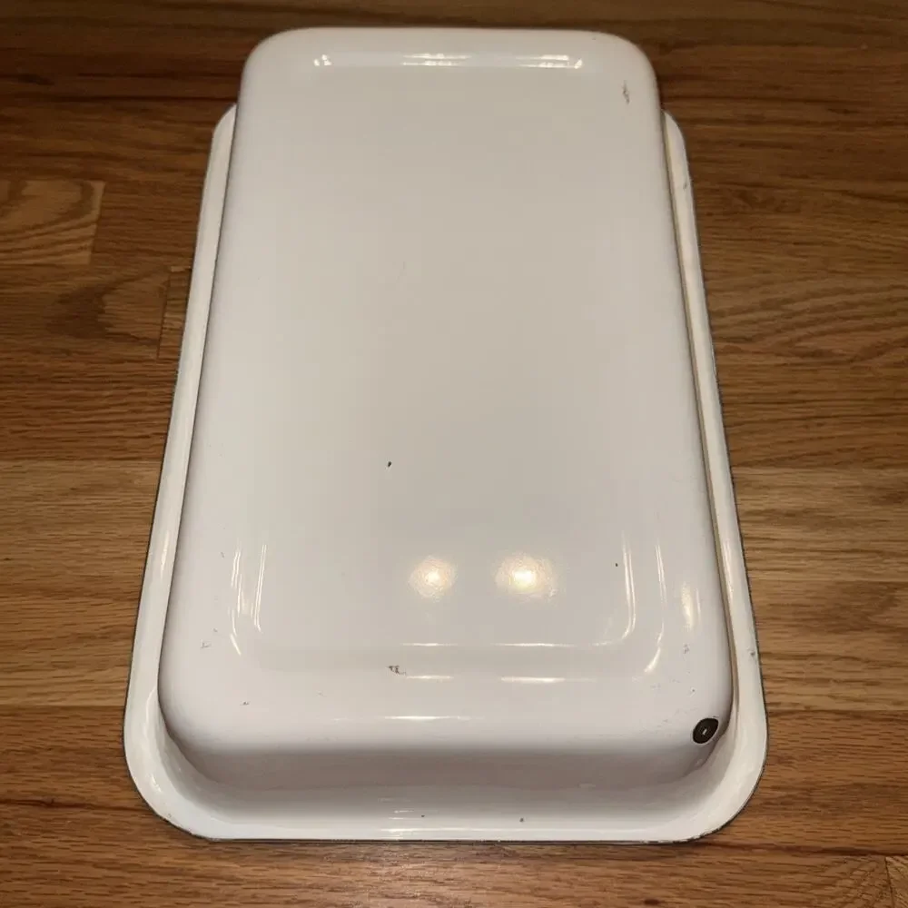 Vintage White Lasagne Enamel Metal Baking Roasting Cake Pan By GHC 16” X 10”